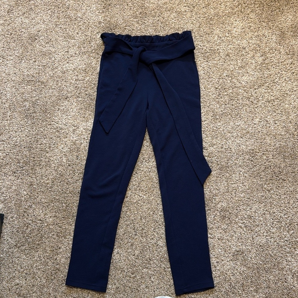 Navy Ruffled Dress Pants